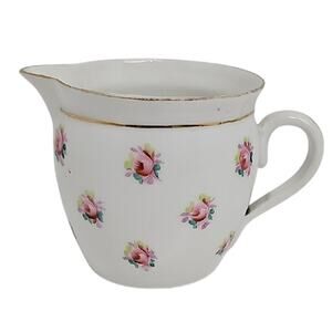 Vintage Elegant White with Pink Roses and Gold Trim Bone China Mini Creamer